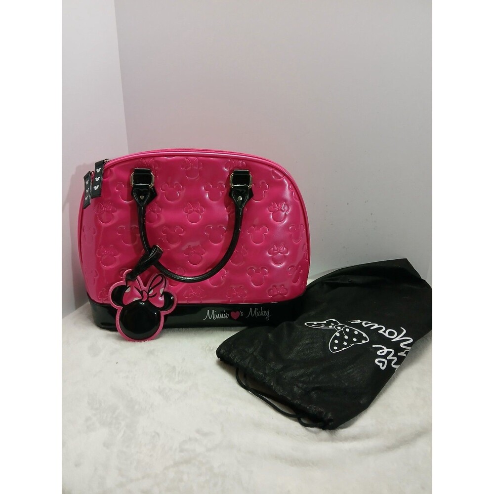 DISNEY x LOUNGEFLY Pink Minnie Loves Mickey Large Dome Satchel Bowling‎ Bag